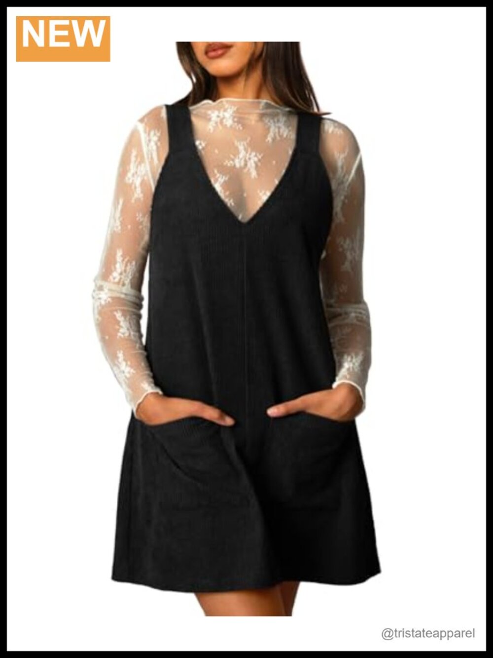 Navneet Corduroy Overall Dress V Neck Pinafore Jumper Mini Dress
